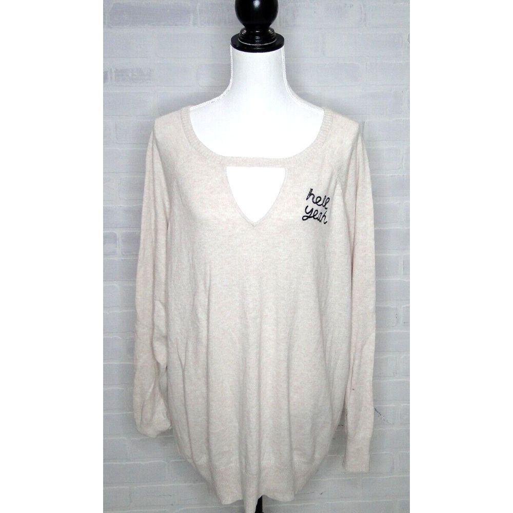 Torrid Womens Sweater Size 2 Ivory Hell Yeah Cutout Neck Sweater 2X New
